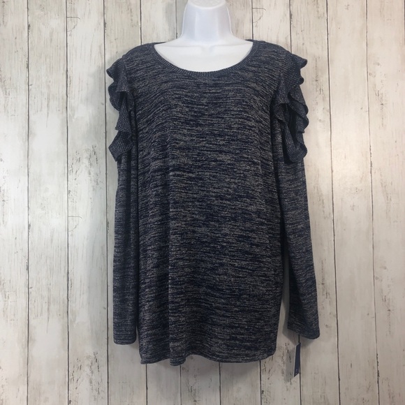 Apt. 9 Blue Heather Cold Shoulder Ruffled Lightweight Sweater NWT Extra Large - Picture 1 of 8